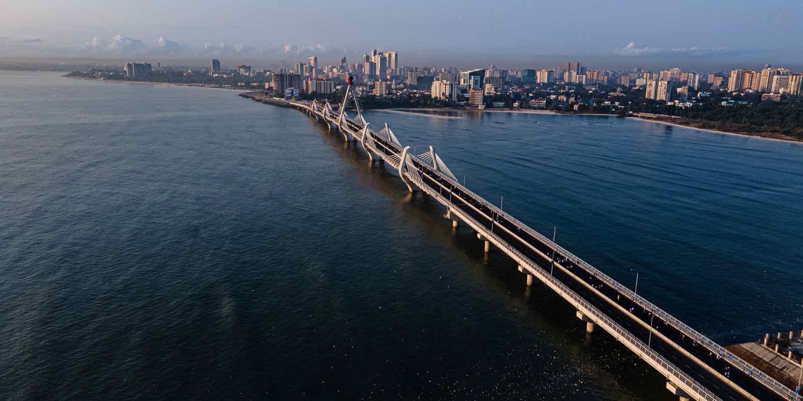 Aerial view of the Kigamboni cable-stayed bridge, Dar es Salaam