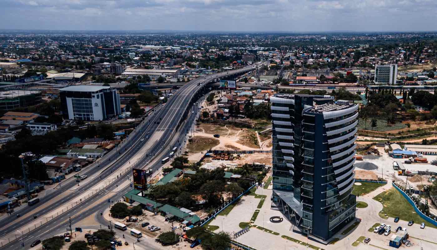 Modern office tower beside the Dar es Salaam highway